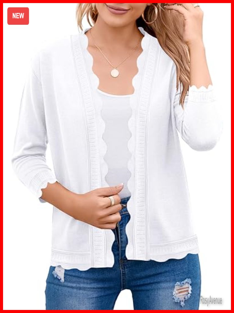 Lightweight Open-Front Cropped Knit Shrug Sweater 3/4 Sleeve Cardigan